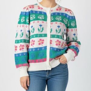 FLORAL STRIPED KNIT CARDIGAN SWEATER | COTTAGECORE GRANDMACORE